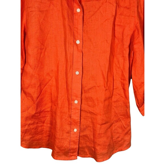 Lauren Ralph Lauren Women Linen Puff-Sleeve Blouse Sz Small Sunset Orange Casual - Picture 3 of 8